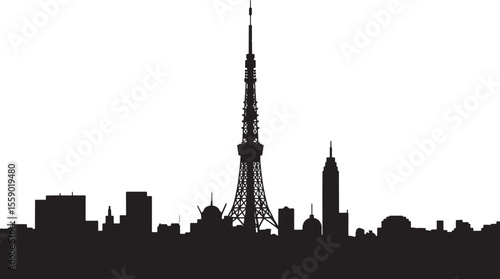 Tokyo City Skyline Silhouette Black White Tower Buildings Urban Landscape vector 1