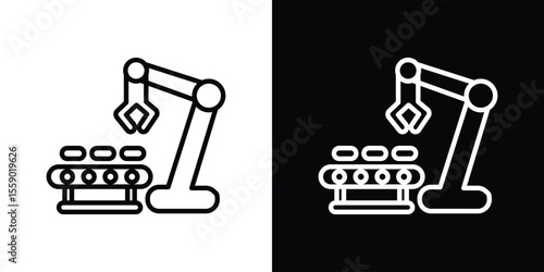 Industrial robot icon in thin stroke and flat style.