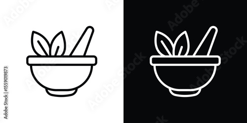 Herbal medicine icon in thin stroke and flat style.