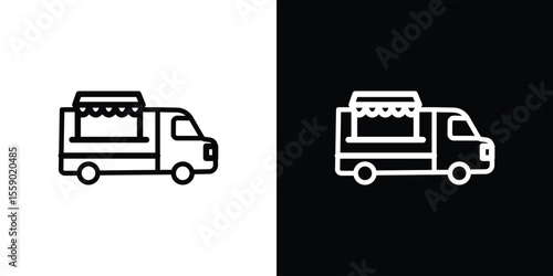 Food truck icon in thin stroke and flat style.