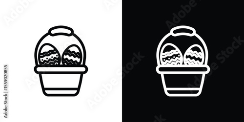Easter eggs icon in thin stroke and flat style.