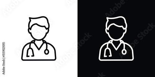 Doctor icon in thin stroke and flat style.