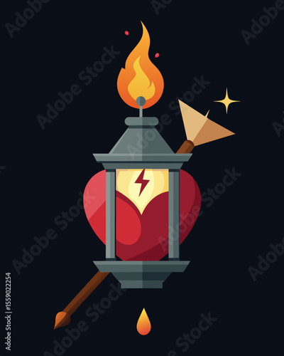 The gaslight burned brightly illuminating the hearts s and scars a constant reminder of the emotional turmoil it had endured.. Vector illustration