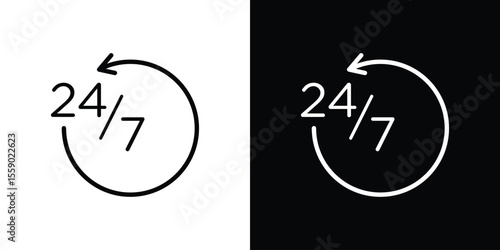 24 7 icon in thin stroke and flat style.