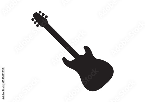A set of black guitar silhouettes. Vector guitars on white background. Symbols of classic electric guitars for a store or music application. 
