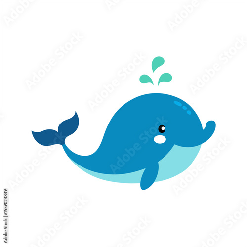 Cute whale spouting water and fish motif vector on transparent background for web and graphic design