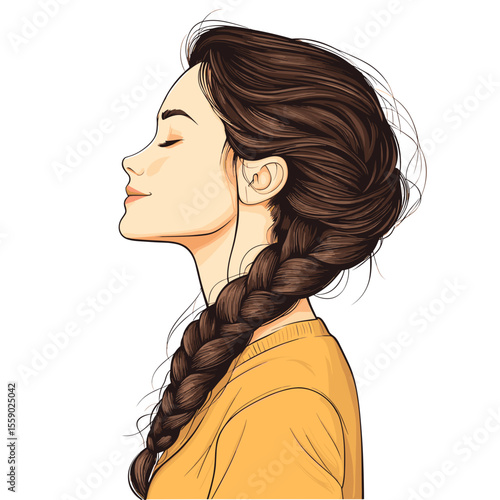 Stylized profile of woman with long braided hair and closed eyes