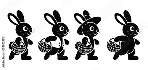 Three Easter Bunny Silhouettes Carrying Baskets