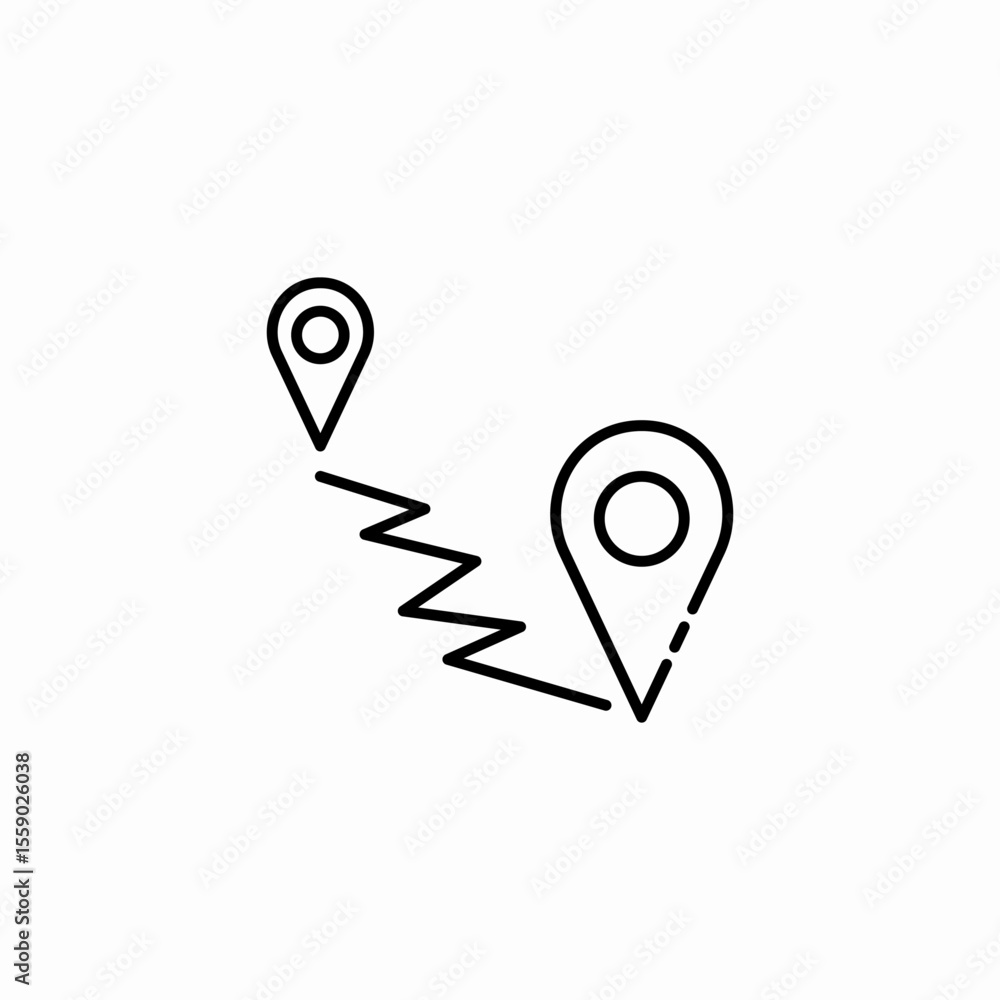 zigzag route pins icon sign vector zigzag route pins icon sign vector