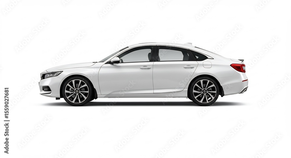 Fototapeta premium 輝く白の高級車 側面 美しいシルエット 滑らかな曲線 上品なデザイン. AI Generated