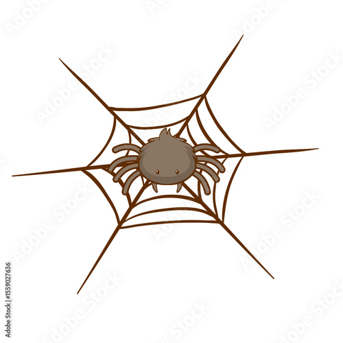 Spider and Web Illustration: A cute and cartoonish spider sits on its intricately spun web, depicting a lighthearted and engaging graphic asset.