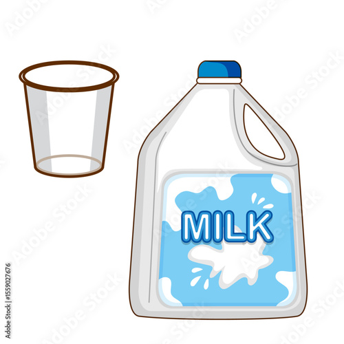 Fresh Milk: A cartoon-style illustration of a gallon jug and empty glass, inviting you to refresh yourself. 