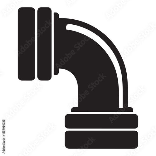 Black and white illustration of a plumbing elbow pipe fitting for construction projects