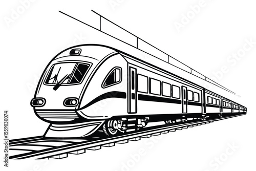 High Speed Train Illustration on Tracks Ready for a Fast Journey a Modern Transportation Depiction, Great for Transportation or Travel Related Purposes