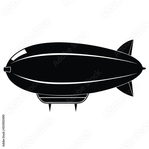 Monochrome Illustration of a Vintage Airship Silhouette Floating Against a White Background Evoking a Sense of Nostalgia