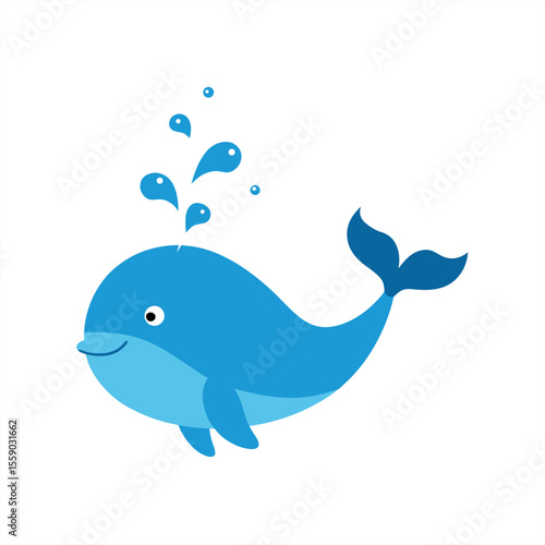Whale spouting water with fish design illustration on transparent background for web and graphic design