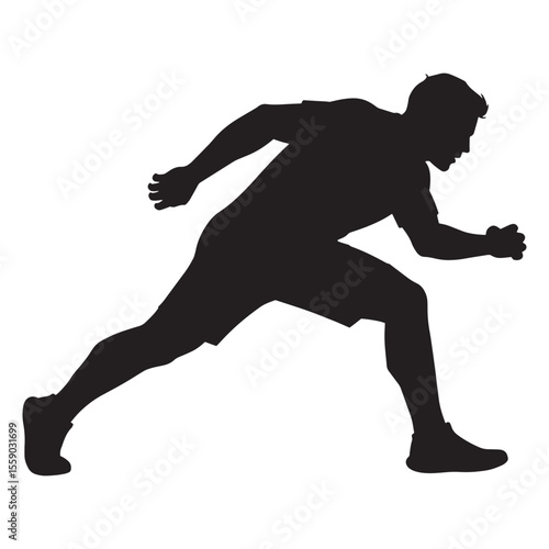 Black silhouette of a running man in action depicting movement and athleticism for exercise
