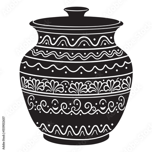 Decorative ceramic vase with lid featuring intricate floral and ornamental patterns