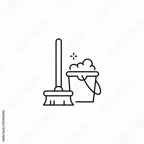 mop bucket cleaning icon sign vector