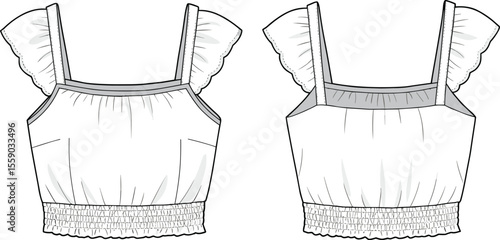 Technical flat sketch of a women's triangular bralette with adjustable straps and an elastic band, ideal for lingerie and sleepwear design and pattern making.