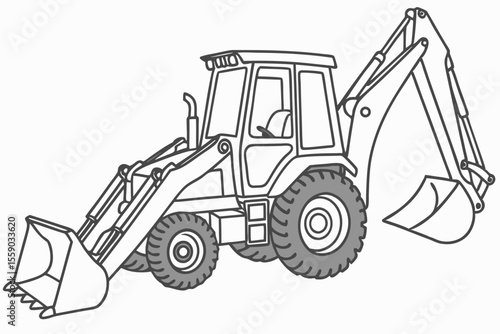 Detailed Illustration of a Backhoe Loader Heavy Equipment Machinery Perfect for Coloring Books and Construction Themed Educational Materials