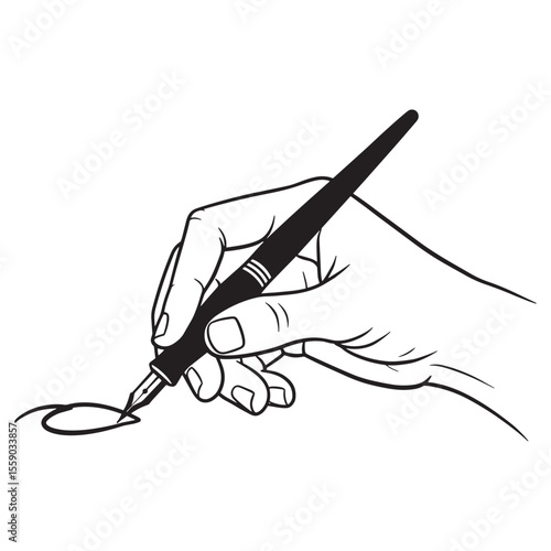 Hand using fountain pen vector illustration isolated on a white background suitable for design