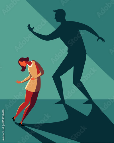 In the distance a person and their shadow seemed to be acting out a twisted dance the embodiment of their dual personalities locked in a constant struggle for control.. Vector illustration