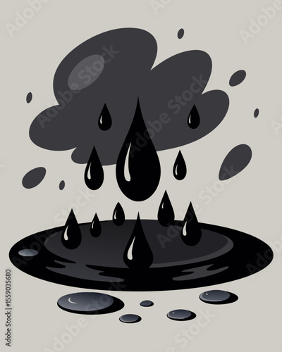 Black raindrops splash onto the ground leaving behind a puddle of negativity and doubt.. Vector illustration