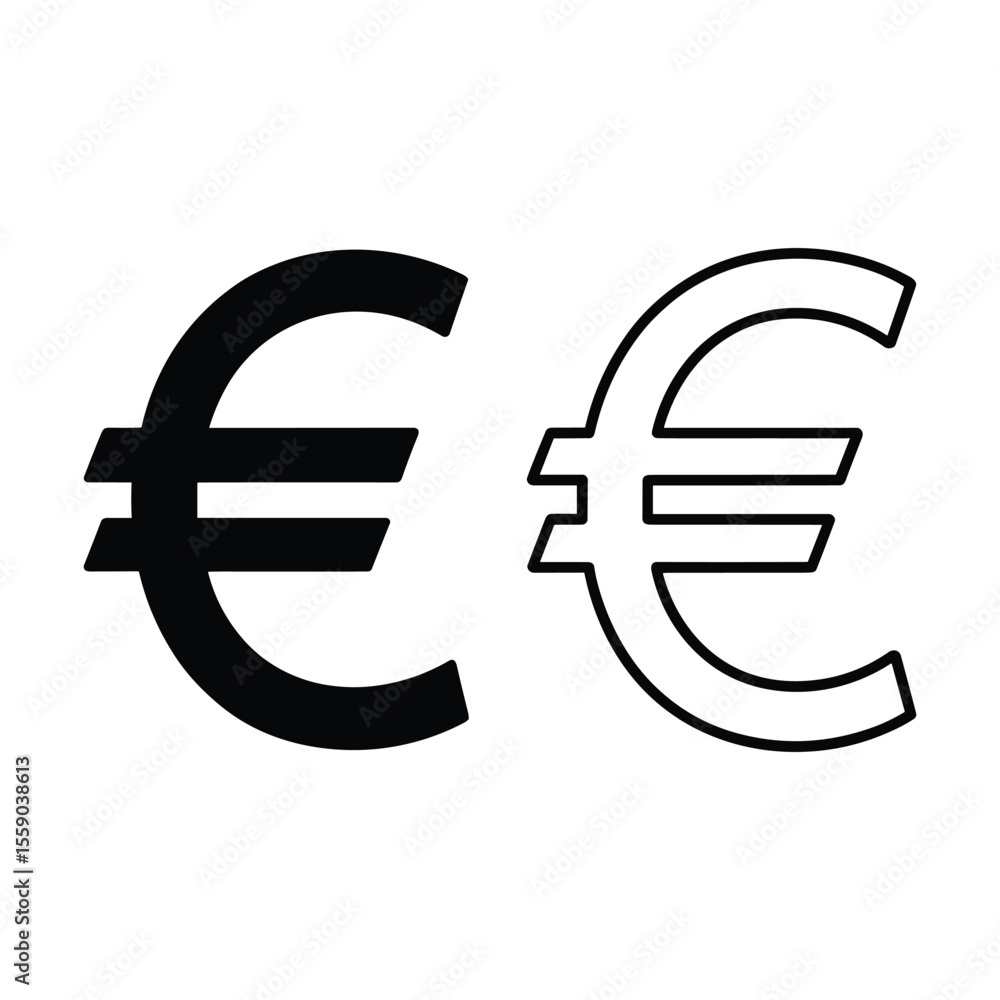 Fototapeta premium Euro Currency Symbol Black and White Icons