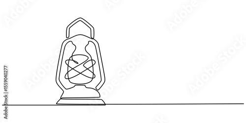 Abstract vintage kerosene lamp or lantern continuous one line art vector illustration, Kerosene lantern one line continuous. Line art paraffin lamp. Hand drawn vector art,  Camping backpack vector pro