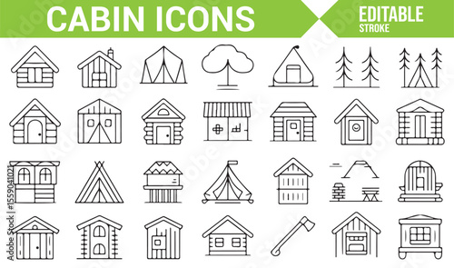 Camping, Tent, and Cabin Icons for Nature and Travel Design