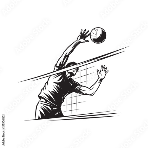 Volleyball Player Spiking Ball Silhouette Vector Illustration