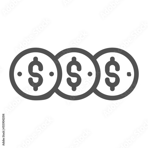Money and Coins Icons in Minimalistic Grey Line Style