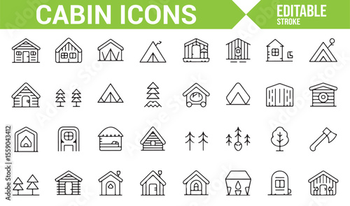 Various Cabin Icons for Outdoor, Travel, and Adventure Projects