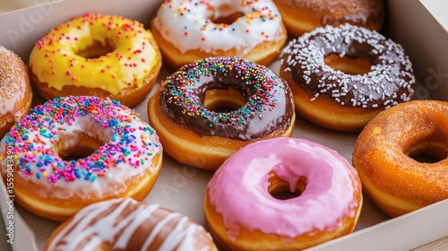 Colorful donuts in a box
