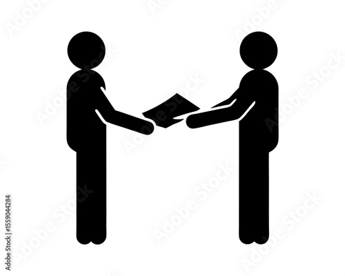 Conceptual Illustration of Two People Passing a Document or Agreement Contract