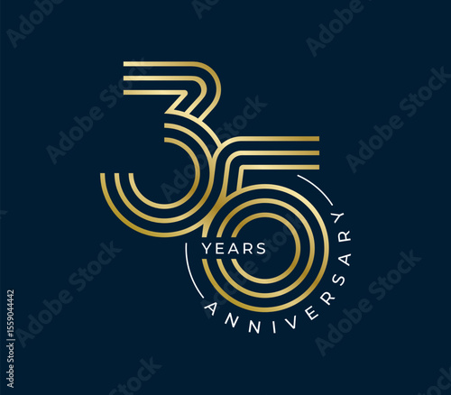 35 Years Anniversary design vector illustration. Unique 35 years logo design template. In gold color	
