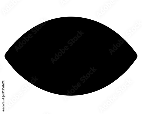 Abstract black shape with curved edges, resembling an almond or eye