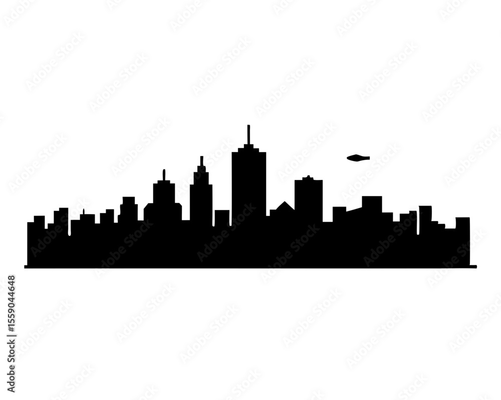 Silhouette of a City Skyline with a UFO in the Background Silhouette of a City Skyline with a UFO in the Background