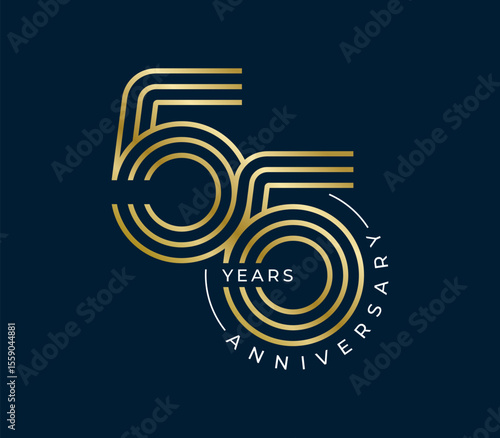 55 Years Anniversary design vector illustration. Unique 55 years logo design template. In gold color	

