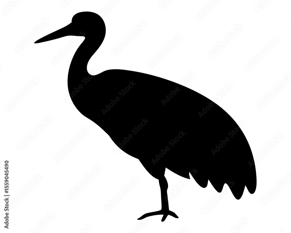 Fototapeta premium Black Silhouette of a Standing Crane with Long Neck and Legs