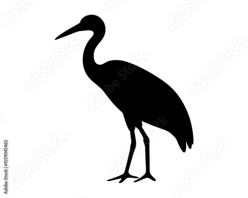 Elegant heron silhouette against a pristine white backdrop showcases simplicity and grace