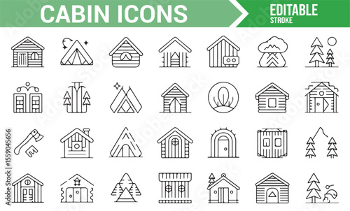 Icon Collection of Outdoor Cabins, Cottages, and Shelters