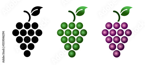 Grape cluster icon in natural gradient and black colors, silhouette designs