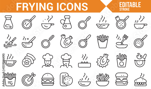 Vector Frying Icons for Food Preparation and Culinary Projects