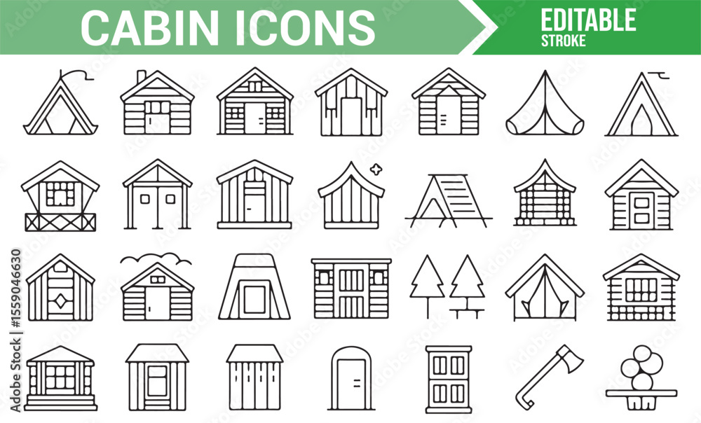 Fototapeta premium Nature and Outdoor Cabin Icon Set for Travel Graphics