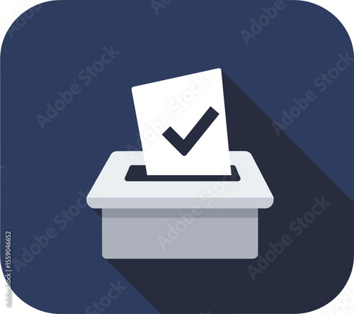 Ballot box with checked voting slip in flat design  