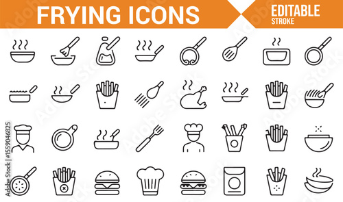 Cooking and Frying Process Icons for Restaurant and Food Service Use