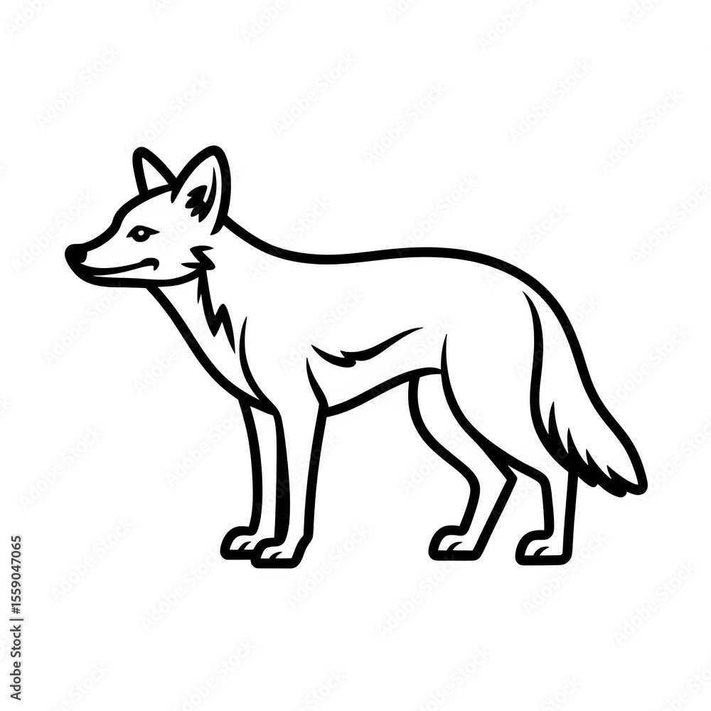 Fototapeta premium Jackal doodle with lean body outline, transparent background.