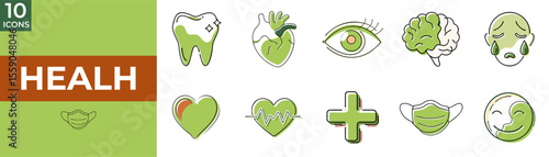 Health concept with set of icons depicting wellness and care  